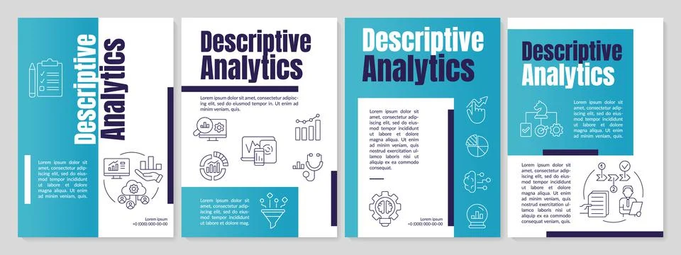Types of automated data analytics aqua blue brochure template Stock Illustration