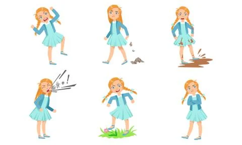 Types of bad behavior girls. Vector illustration. Illustrazione stock