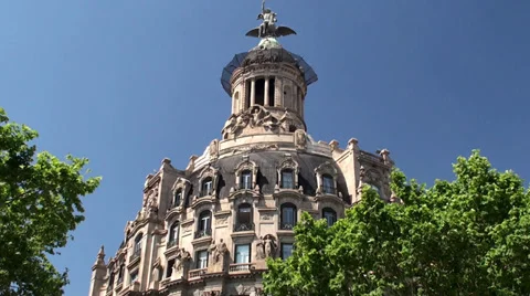 Types of Barcelona. Tower of the Unión y el Fénix building Stock Footage 39893930