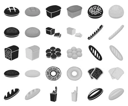 Types of bread black,monochrome icons in set collection for design. Bakery Illustrazione stock