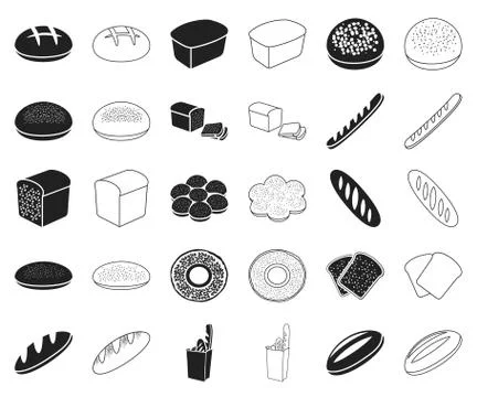 Types of bread black,outline icons in set collection for design. Bakery products Illustrazione stock