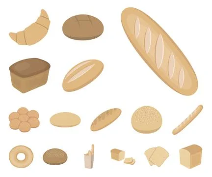 Types of bread cartoon icons in set collection for design. Bakery products Illustrazione stock