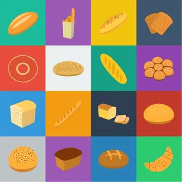 Types of bread cartoon icons in set collection for design. Bakery products Illustrazione stock