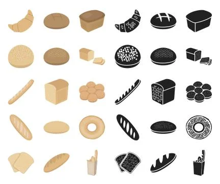 Types of bread cartoon,black icons in set collection for design. Bakery products Illustrazione stock