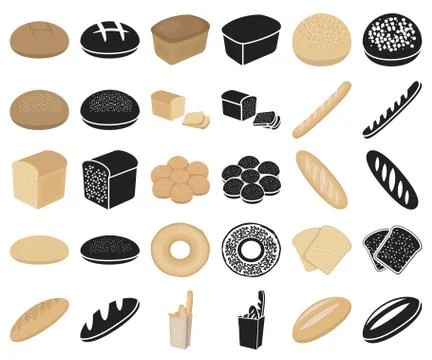 Types of bread cartoon,black icons in set collection for design. Bakery products Illustrazione stock