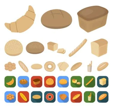 Types of bread cartoon,flat icons in set collection for design. Bakery products Stock Illustration