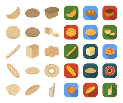 Types of bread cartoon,flat icons in set collection for design. Bakery products Stock Illustration