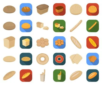 Types of bread cartoon,flat icons in set collection for design. Bakery products Stock Illustration
