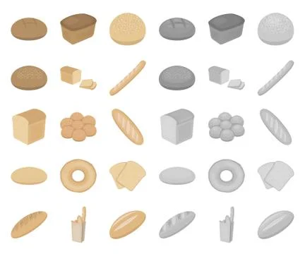 Types of bread cartoon,mono icons in set collection for design. Bakery products Illustrazione stock