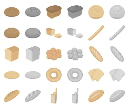 Types of bread cartoon,monochrom icons in set collection for design. Bakery Illustrazione stock
