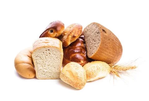 Types of bread Different types of breads and buns isolated on white Copyri... Stock Photos