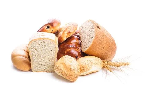 Types of bread Different types of breads and buns isolated on white Copyri... Stock Photos