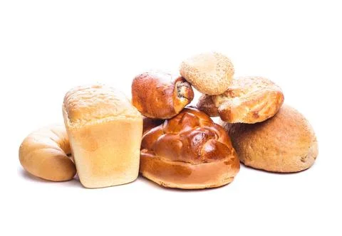 Types of bread Different types of breads and buns isolated on white Copyri... Stock Photos