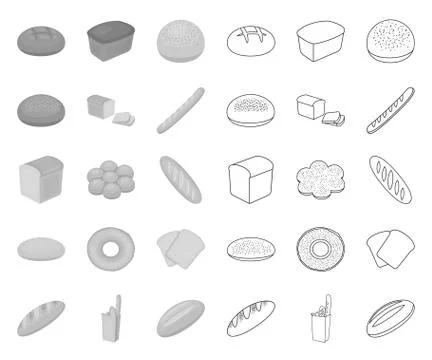 Types of bread mono,outline icons in set collection for design. Bakery products Illustrazione stock