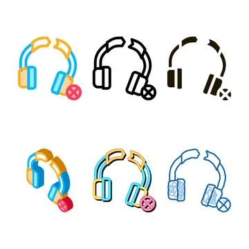 Types broken earphones icon vector outline Stock Illustration
