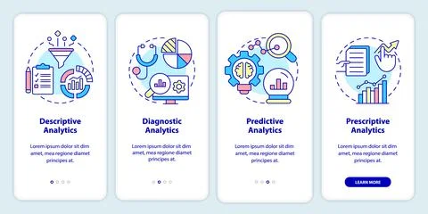 Types of business analytics onboarding mobile app screen Stock Illustration