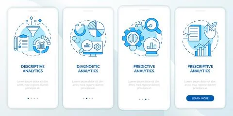 Types of business data analysis blue onboarding mobile app screen Stock Illustration