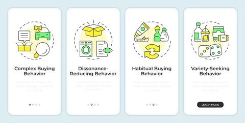 Types of buying behavior onboarding mobile app screen Stock Illustration