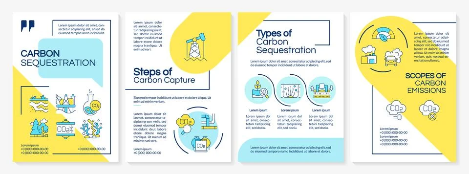 Types of carbon sequestration blue and yellow brochure template Stock Illustration