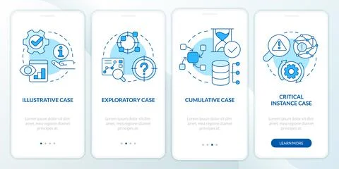 Types of case study blue onboarding mobile app screen Stock Illustration