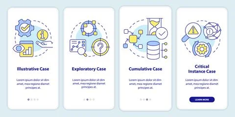 Types of case study onboarding mobile app screen Illustrazione stock