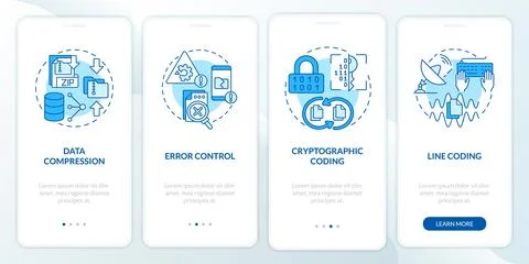 Types of coding blue onboarding mobile app screen 스톡 일러스트
