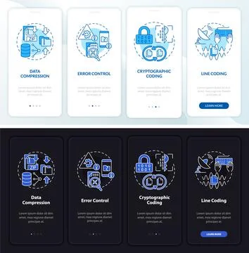 Types of coding night and day mode onboarding mobile app screen Stock Illustration