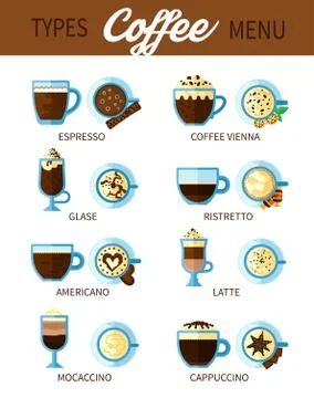 Types Of Coffee Set Illustrazione stock