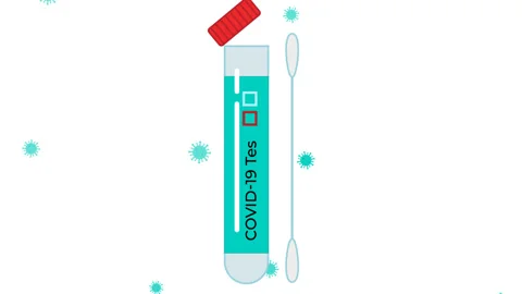 Types of coronavirus tests Animation. Test tube with blood and cotton swab. Stock Footage 132338240