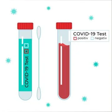 Types of coronavirus tests Vector illustration. Test tube with blood and cott Stock Illustration