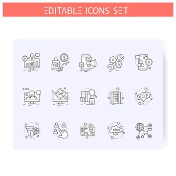 Types of CRM systems line icons set. Editable Illustrazione stock