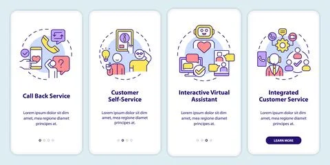 Types of customer service onboarding mobile app screen Illustrazione stock