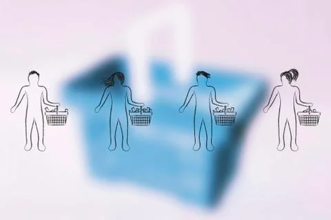 Types of customers with different products in their shopping baskets 스톡 일러스트