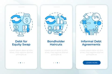 Types of debt restructuring blue onboarding mobile app screen Illustration