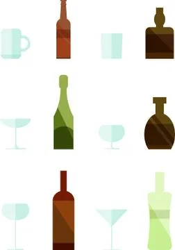 Types of drinks and glass in the bar Stock Illustration