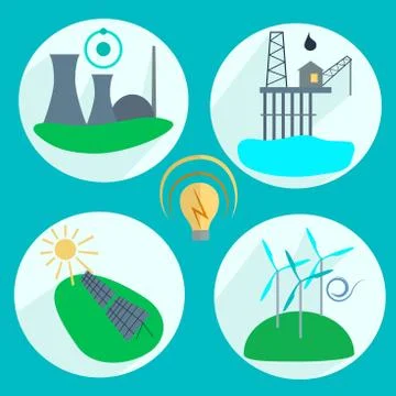 Types of energy production Stock Illustration