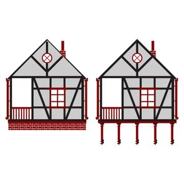 Types of foundations, piles,ribbon Stock Illustration