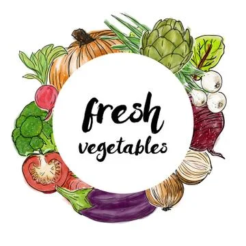 Types of fresh vegetables in the circle Stock Illustration