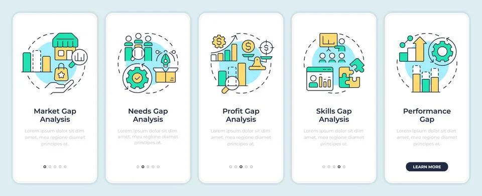 Types of gap analysis onboarding mobile app screen 스톡 일러스트