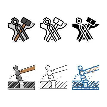 Types hand forged blacksmith color icon vector Stock Illustration