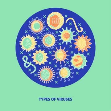 Types of human viruses poster with text Stock Illustration