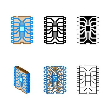 Types ic chip electronic component color icon vector Stockillustratie