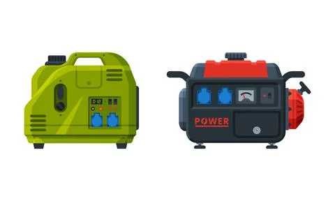 Types of Industrial Electrical Power Generator Vector Set 스톡 일러스트