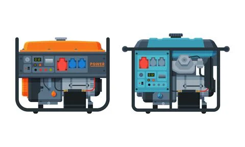 Types of Industrial Electrical Power Generator Vector Set 스톡 일러스트