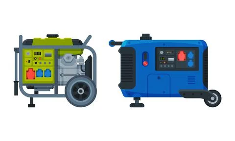 Types of Industrial Electrical Power Generator Vector Set 스톡 일러스트
