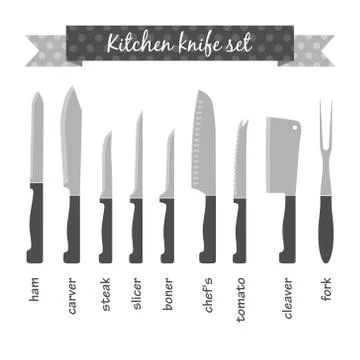 Types of kitchen knives set Stock Illustration