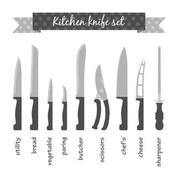 Types of kitchen knives set Stock Illustration