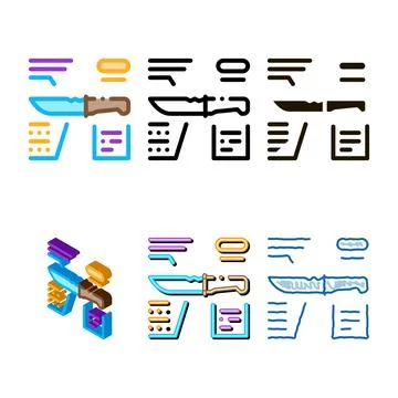 Types knife description icon vector outline Illustration