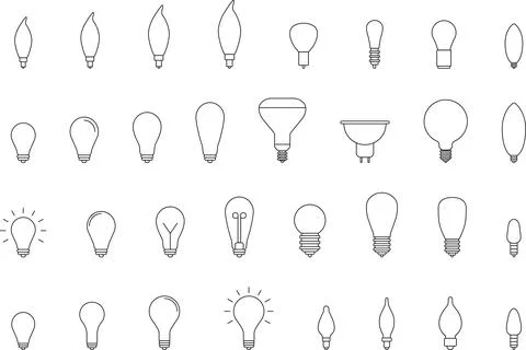 Types of light bulbs, idea sign icon set. Bulb icon collection Vector. Stockillustratie
