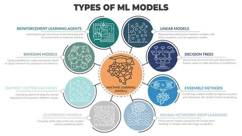 Types of Machine Learning Models vector diagram Illustrazione stock